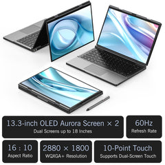 GPD DUO 13.3 inch Dual OELD Laptop, 64GB+2TB, Windows 11 Home AMD Ryzen AI 9 HX 370 12-Core, US Plug, 64GB+2TB Ryzen AI 9