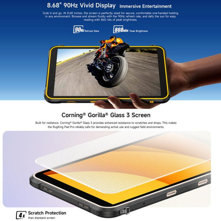 Ulefone Rugking Pad Pro Rugged Tablet PC, 8GB+128GB, 8.68 inch Android 16 Unisoc T7250 Octa Core 4G Network, EU Plug