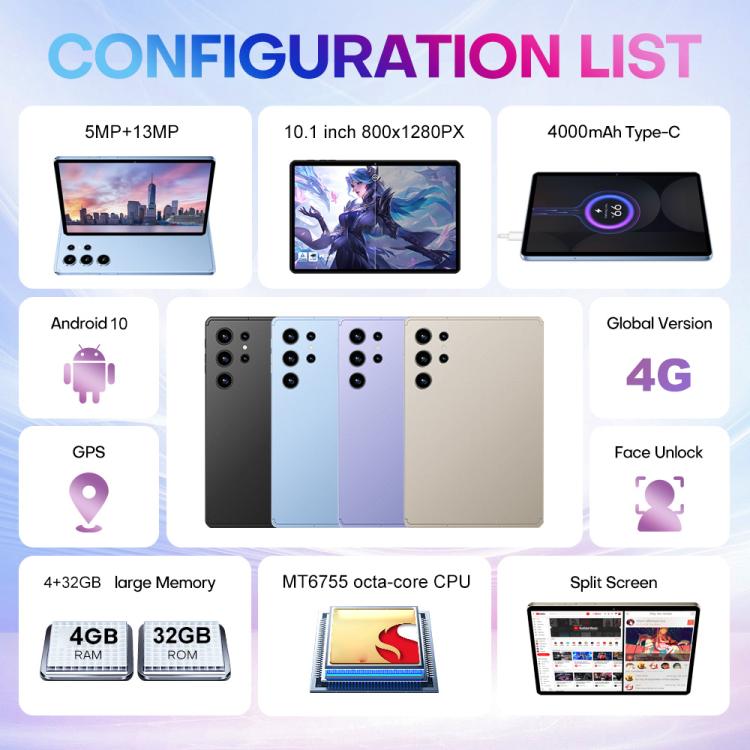 Pad 9 Pro 10.1 inch 4G LTE Tablet PC Combo Set, 4GB+32GB, Android 10 MT6755 Octa Core, with Keyboard / Mouse / Leather Case, US Plug