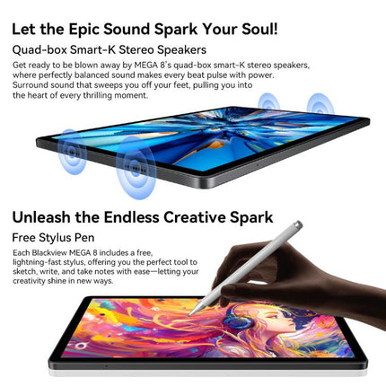 Blackview MEGA 8 Tablet PC, 12GB+256GB, 13 inch Android 15 Unisoc Tiger T620 Octa Core, Network: 4G, Global Version with Google Play