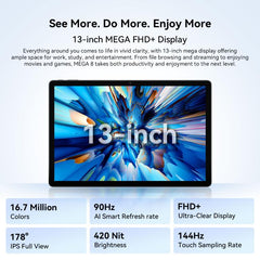 Blackview MEGA 8 Tablet PC, 12GB+512GB, 13 inch Android 15 Unisoc Tiger T620 Octa Core, Network: 4G, Global Version with Google Play
