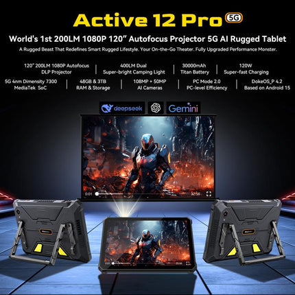 Blackview Active 12 Pro 5G Rugged Tablet, 12GB+256GB, 11 inch Android 15 Dimensity 7300 Octa Core, Global Version with Google Play, 12GB+256GB