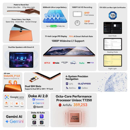 Blackview ZENO 5 Tablet PC, 3GB+128GB, 11 inch Android 16 Unisoc T7250 Octa Core, Network: 4G, Global Version with Google Play, 3GB+128GB