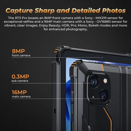 Tableta resistente OUKITEL RT3 Pro con red 4G IP68/IP69K, 4 GB + 128 GB, 8,0 pulgadas, Android 14, MediaTek G81 Octa-Core, compatible con SIM dual, enchufe de la UE, RT3 Pro 4 GB + 128 GB