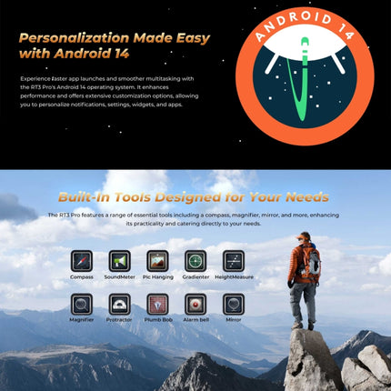 Tableta resistente OUKITEL RT3 Pro con red 4G IP68/IP69K, 4 GB + 128 GB, 8,0 pulgadas, Android 14, MediaTek G81 Octa-Core, compatible con SIM dual, enchufe de la UE, RT3 Pro 4 GB + 128 GB