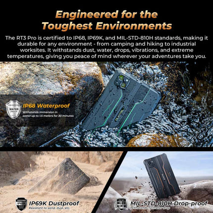 Tableta resistente OUKITEL RT3 Pro con red 4G IP68/IP69K, 4 GB + 128 GB, 8,0 pulgadas, Android 14, MediaTek G81 Octa-Core, compatible con SIM dual, enchufe de la UE, RT3 Pro 4 GB + 128 GB