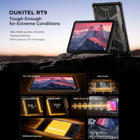 OUKITEL RT9 4G Network IP68/IP69K Rugged Tablet, 6GB+256GB, 11 inch Android 14 Unisoc T606 Octa-Core Support Dual SIM, EU Plug, RT9 6GB+256GB