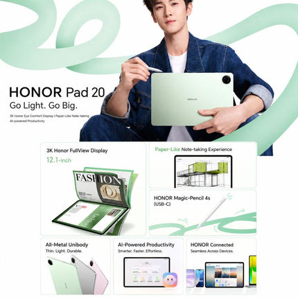 Honor Pad 20 Soft Light Edition WiFi Tablet PC, 12.1 inch 8GB+256GB MagicOS 10 Qualcomm Snapdragon 7 Gen3 Octa Core, US Plug, Soft Light Ed. 8GB+256GB