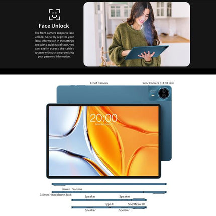 Teclast T70 4G LTE Tablet PC, 8GB+128GB, 14 inch Android 15 MediaTek Helio G99 Octa Core, Support Dual SIM, T70 8GB+128GB
