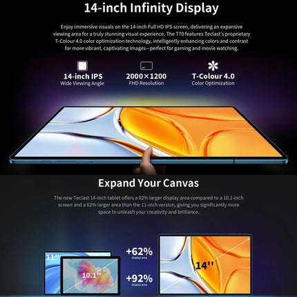 Teclast T70 4G LTE Tablet PC, 8GB+128GB, 14 inch Android 15 MediaTek Helio G99 Octa Core, Support Dual SIM, T70 8GB+128GB