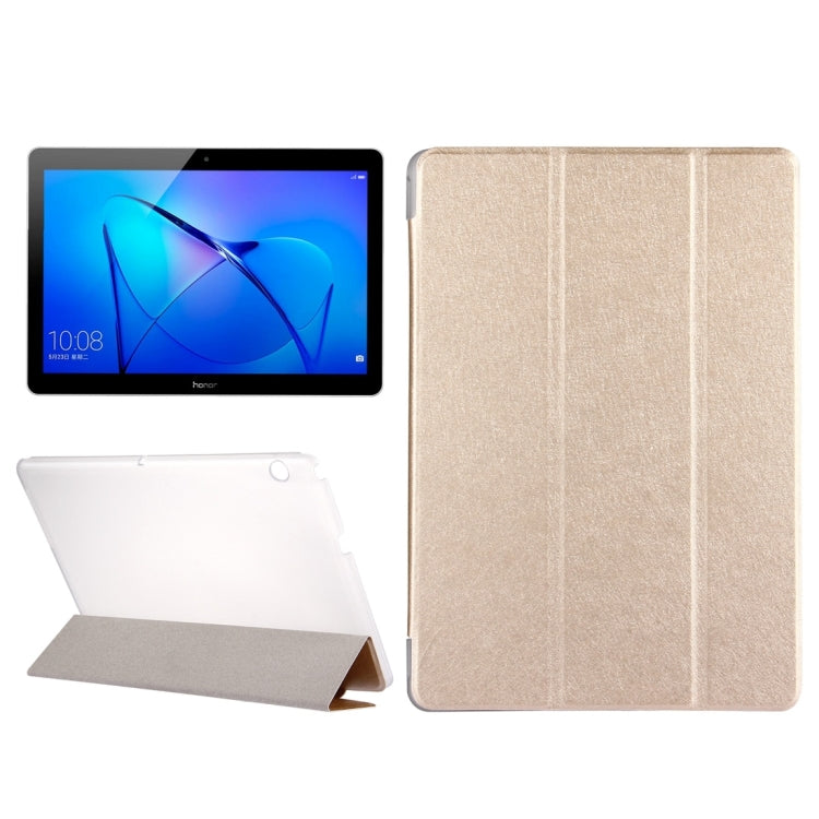 For Huawei  MediaPad T3 10 9.6 inch Silk Texture Horizontal Flip Leather Case with 3-folding Holder