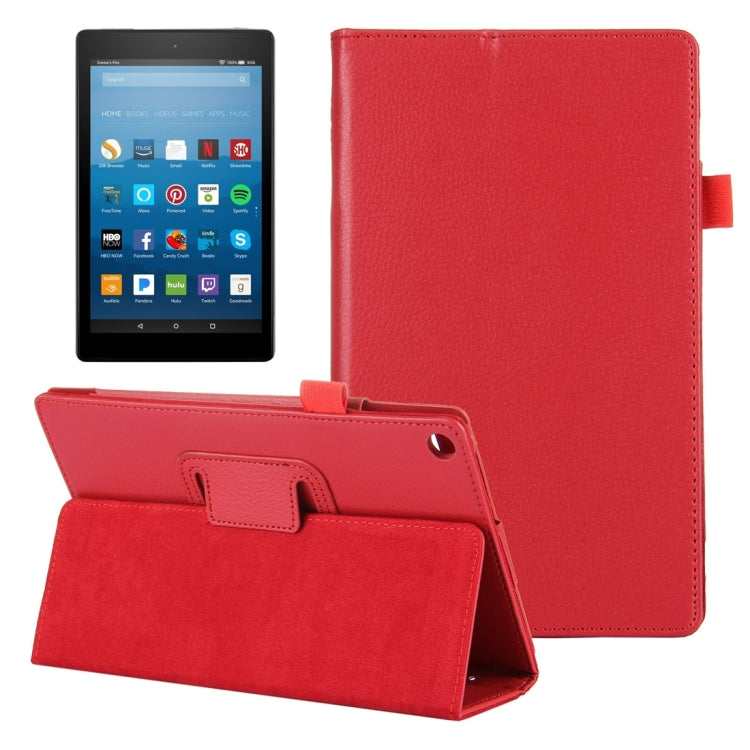 For Amazon Kindle Fire HD8 (2017) Litchi Texture Horizontal Flip Leather Case with Holder