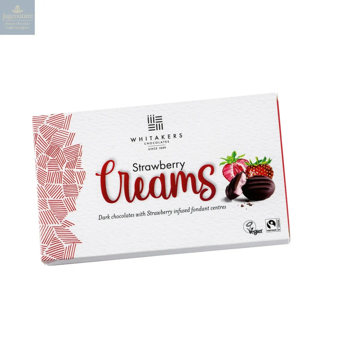 Whitakers dark chocolate covered strawberry fondant creams in carton