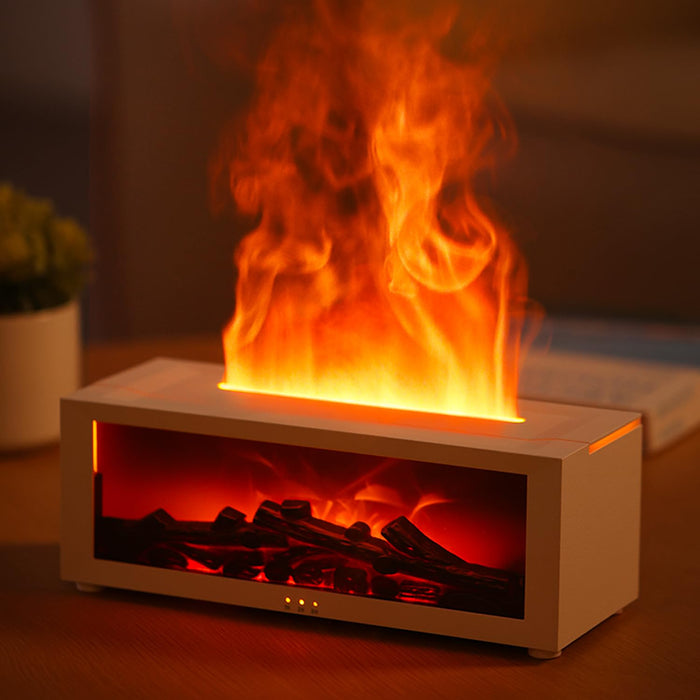 YALEDI Essential Oil Diffuser | 7-Color Fireplace Flame, 150ml Ultrasonic Diffuser with Remote & Timer – White