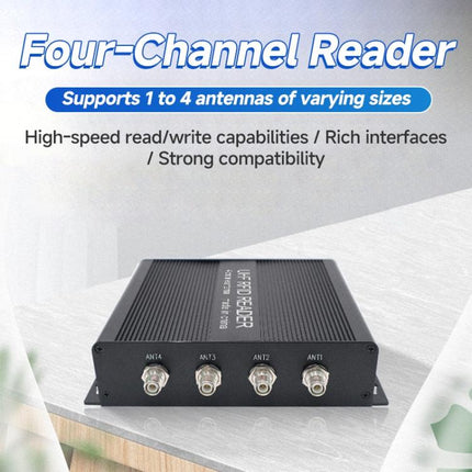 RFID 4-Channel UHF Long-Range Reader with Antenna, Industrial Access Control & Warehouse Management RFID Reader / Writer, Reader with Antenna