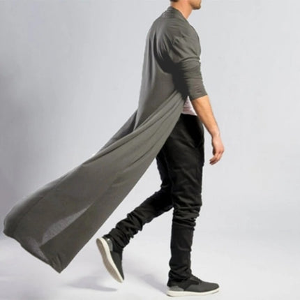 Mens Casual Loose Long Cardigans Coat (Color:Black Size:S)