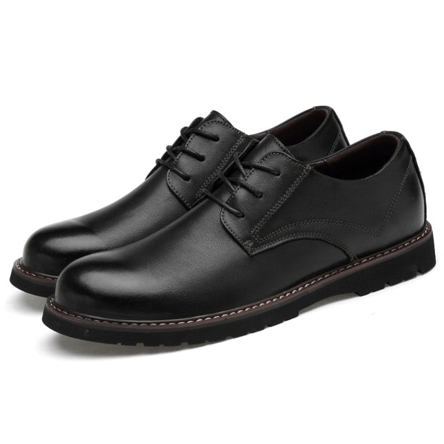 Round Head Solid Color First Layer Cowhide Casual Shoes for Men