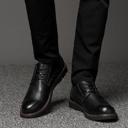 Round Head Solid Color First Layer Cowhide Casual Shoes for Men, 48