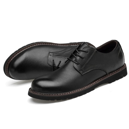 Round Head Solid Color First Layer Cowhide Casual Shoes for Men, 48