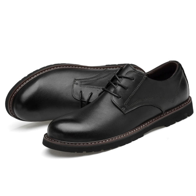 Round Head Solid Color First Layer Cowhide Casual Shoes for Men, 48