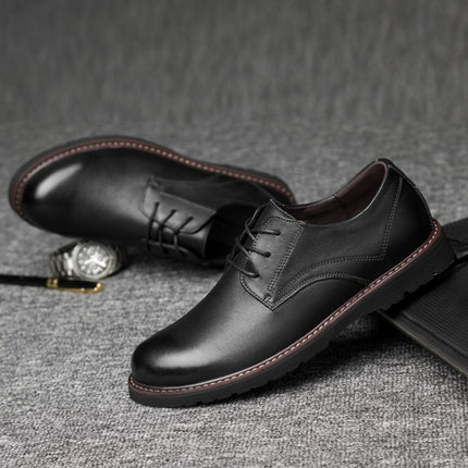 Round Head Solid Color First Layer Cowhide Casual Shoes for Men, 48