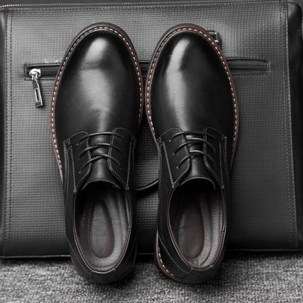 Round Head Solid Color First Layer Cowhide Casual Shoes for Men