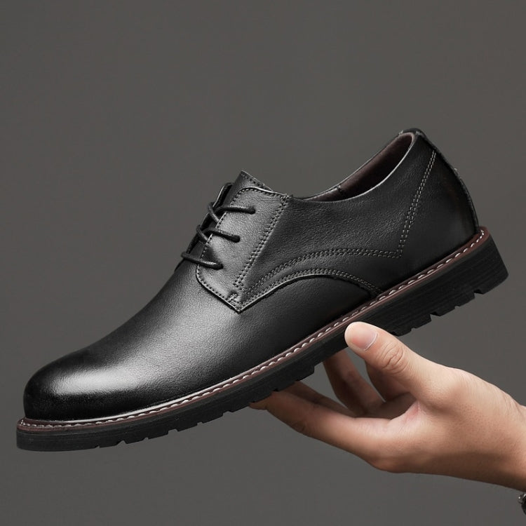 Round Head Solid Color First Layer Cowhide Casual Shoes for Men
