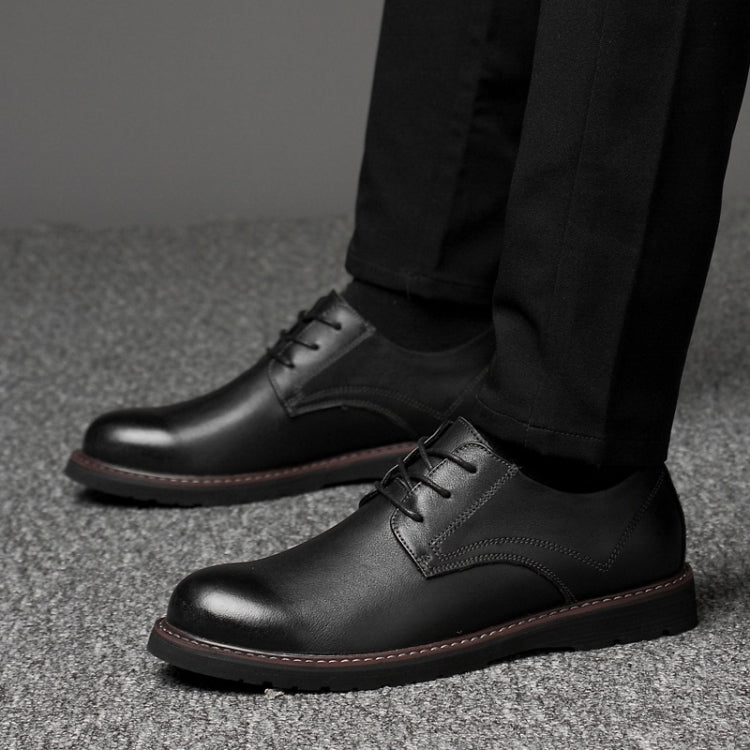 Round Head Solid Color First Layer Cowhide Casual Shoes for Men