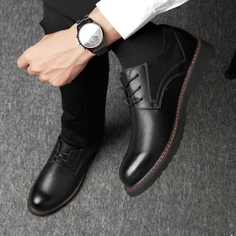 Round Head Solid Color First Layer Cowhide Casual Shoes for Men