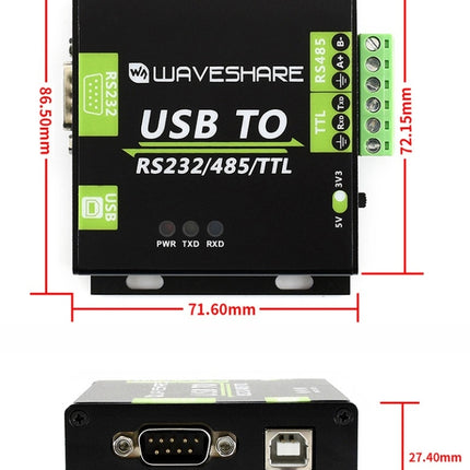 Waveshare USB ZU RS232 / RS485 / TTL Industrieller isolierter Konverter, 15817