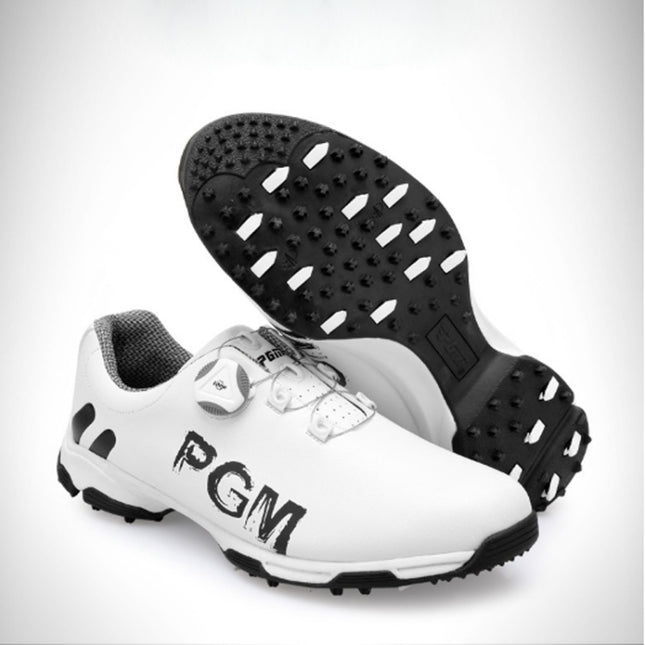 PGM Golf Rotating Buckle Waterproof Microfiber Leather Breathable Non-slip Sneakers for Men(Color:White Green Size:45), 39, 40, 41, 42, 43, 44