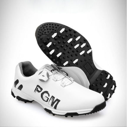 PGM Golf Rotating Buckle Waterproof Microfiber Leather Breathable Non-slip Sneakers for Men(Color:White Green Size:45), 45