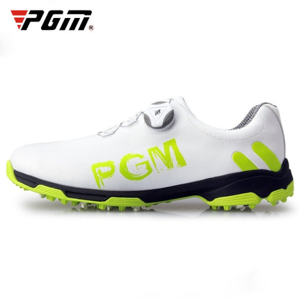 PGM Golf Rotating Buckle Waterproof Microfiber Leather Breathable Non-slip Sneakers for Men(Color:White Green Size:45), 39, 40, 41, 42, 43, 44