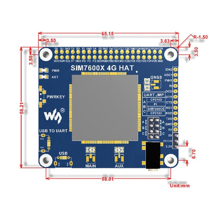 Waveshare 4G / 3G / 2G / GSM / GPRS / GNSS HAT para Raspberry Pi, LTE CAT4, para el sudeste asiático, Asia occidental, Europa, África, 4G / 3G / 2G / GSM / GPRS / GNSS HAT