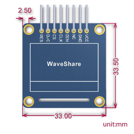 Waveshare 0.96 inch 128*64 OLED (B), SPI/I2C Interfaces, Straight Vertical Pinheader