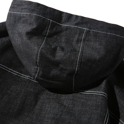 Hooded Casual Letter Print Tooling Denim Jacket for Men