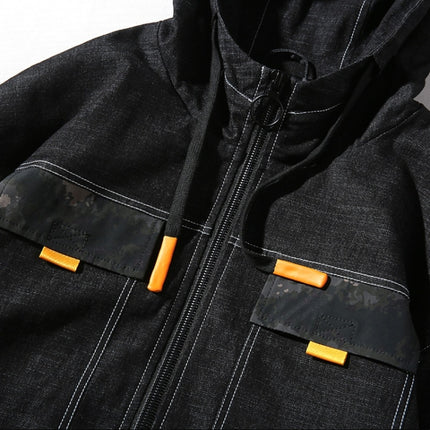 Hooded Casual Letter Print Tooling Denim Jacket for Men