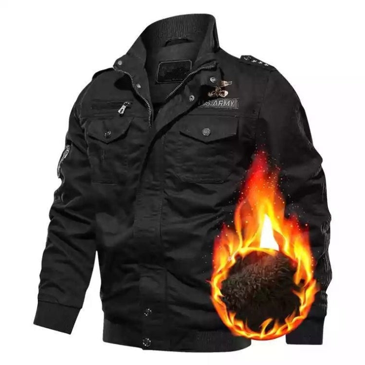 Men Casual Slim Plus Velvet Jacket (Color:Black Size:XXXXL)