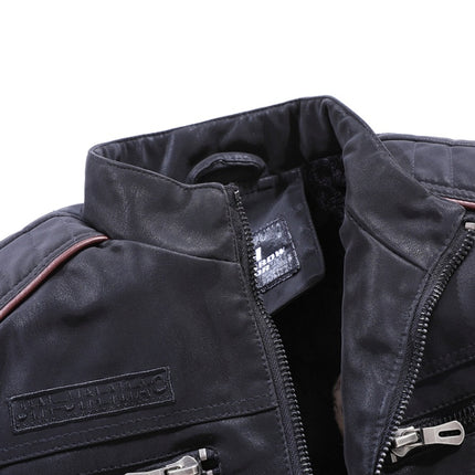Men Casual Leather Jacket Coat(Color:Coffee Size:XXXL)