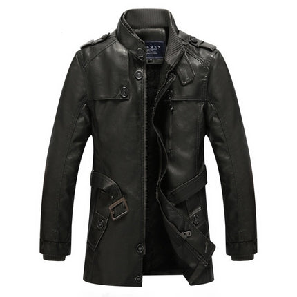 Men Long Style Leather Jacket Coat