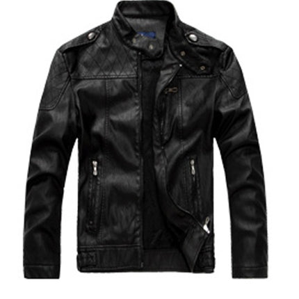 Men Plus Velvet Motorcycle Jacket Coat (Color:Coffee Size:XXXL)
