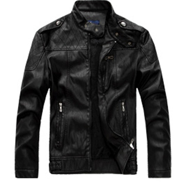 Men Plus Velvet Motorcycle Jacket Coat (Color:Coffee Size:XXXL)