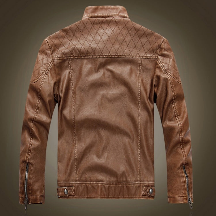 Men Plus Velvet Motorcycle Jacket Coat (Color:Coffee Size:XXXL)
