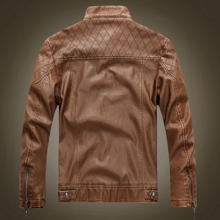 Men Plus Velvet Motorcycle Jacket Coat (Color:Coffee Size:XXXL)