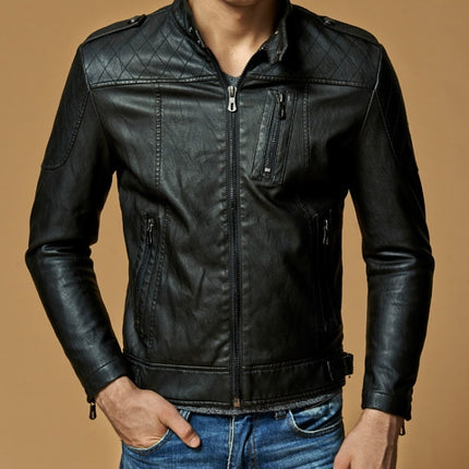 Men Plus Velvet Motorcycle Jacket Coat (Color:Coffee Size:XXXL)