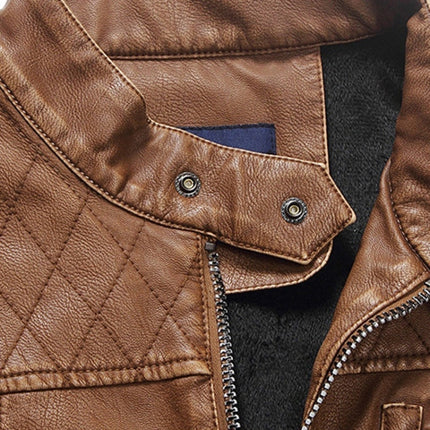 Men Plus Velvet Motorcycle Jacket Coat (Color:Coffee Size:XXXL)