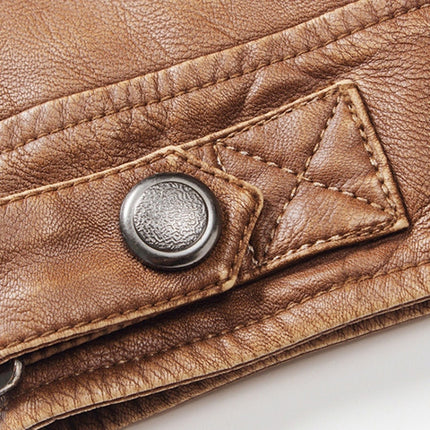 Men Plus Velvet Motorcycle Jacket Coat (Color:Coffee Size:XXXL)