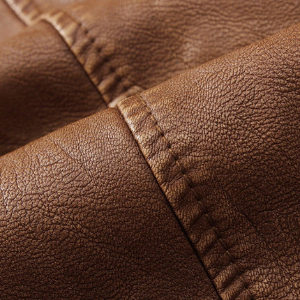 Men Plus Velvet Motorcycle Jacket Coat (Color:Coffee Size:XXXL)