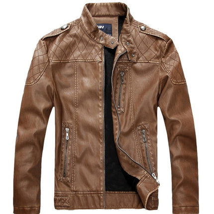 Men Plus Velvet Motorcycle Jacket Coat (Color:Coffee Size:XXXL)