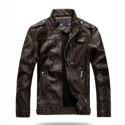Men Plus Velvet Motorcycle Jacket Coat (Color:Coffee Size:XXXL), M, L, XL, XXL, XXXL, 4XL